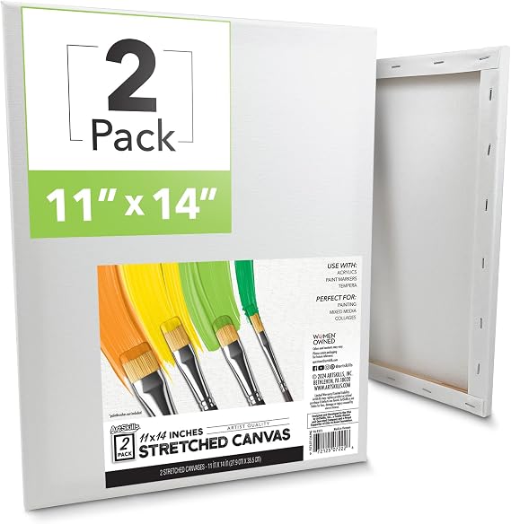 ArtSkills Stretched Canvas for Painting, 11x14 Canvas, 2-Pack Framed