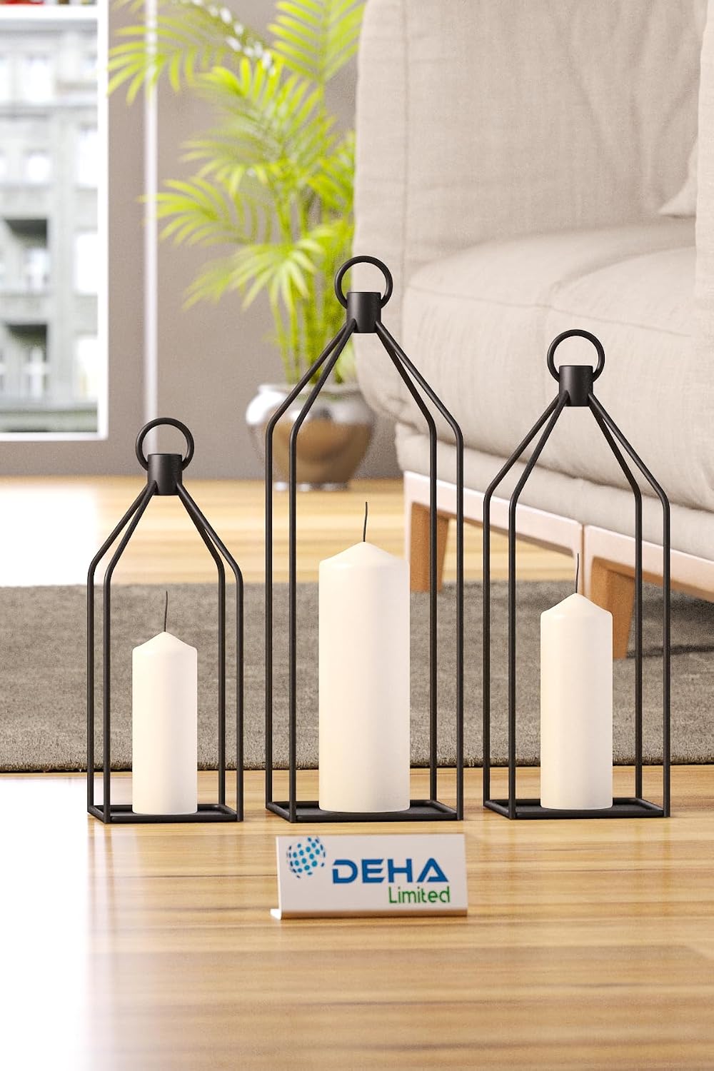 Metal Cage 3’ Set Candle Holder Lantern Decorative Candle Holder Wrought Iron Candlestick