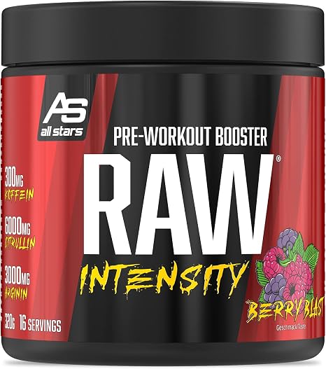 All Stars Raw Intensity Pre Workout Booster Berry Blast I Fitness Powder with Amino Acids & Plant Extract I Energy Drink with Caffeine & Taurine I Shake Low Fat & Low Sugar