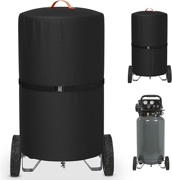 Air Compressor Cover, Heavy Duty Waterproof & Dustproof Upright Compressor Cover, Suitable for 20-30 Gallon Vertical Air Compressors, Black, 25"D x 41"H