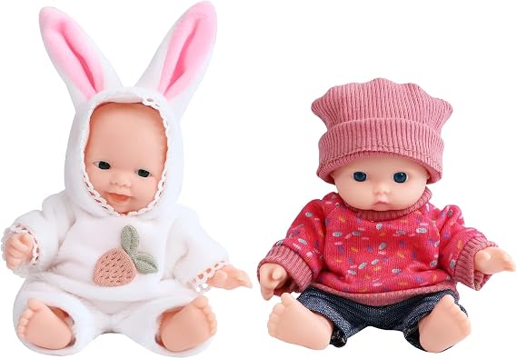 ONEST 2 Sets 5 Inch Dolls Cute Doll Include 2 Pieces Mini Dolls, 2 Sets Handmade Doll Clothes