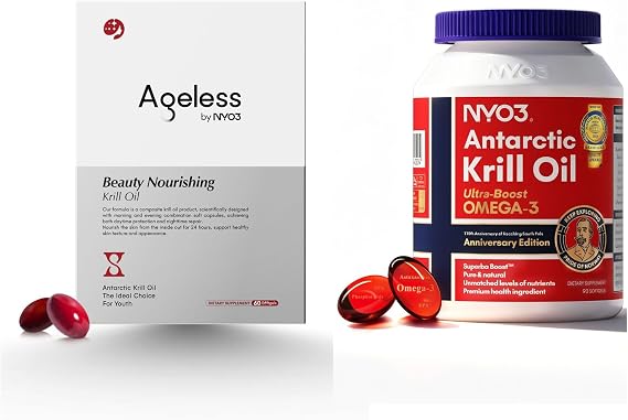 NYO3 1000mg Krill Oil Anti-Aging Supplement for Women w/PQQ Krill Oil, 2 Pack