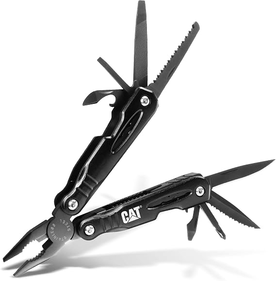 Cat 13-in-1 Multi-Tool with Black Anodized Aluminum Handles Stainless Steel Blades, Pliers, Screwdrivers, Files & Openers, Durable EDC Tool for Work, Outdoors and Automotive Use - 980021
