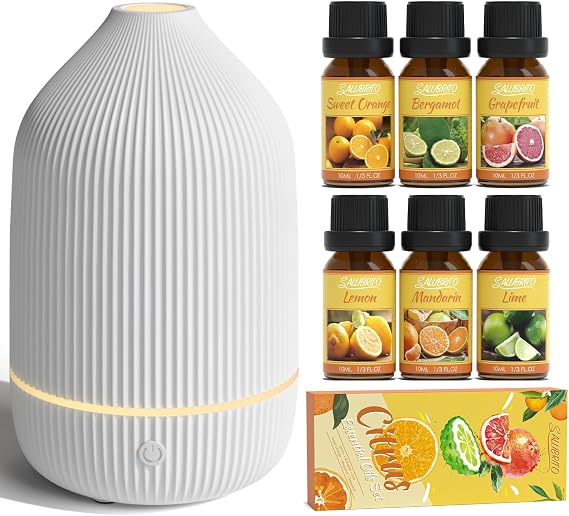 100ml Essential Oil Diffuser with 6x10ml Citrus Essential Oils Set, Sweet Orange, Bergamot, Lemon, Grapefruit, Mandarin Orange, Lime