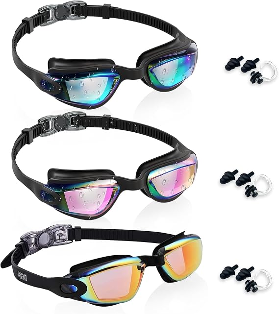 Aegend Swim Goggles for Kids 3-14 3 Pack Anti-Fog Comfort Fit Goggles