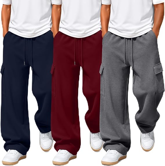 3 Pack Boys' Cargo Sweatpants, 3-Color Set, Large