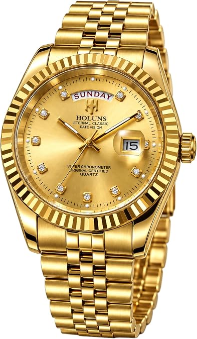LOREO Luxury Men's Gold Plated Quartz Watch 41mm