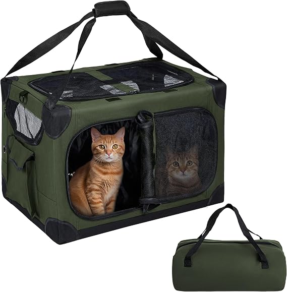 Extra Large 2-Cat Foldable Pet Travel Carrier,24"x17"x17",Green