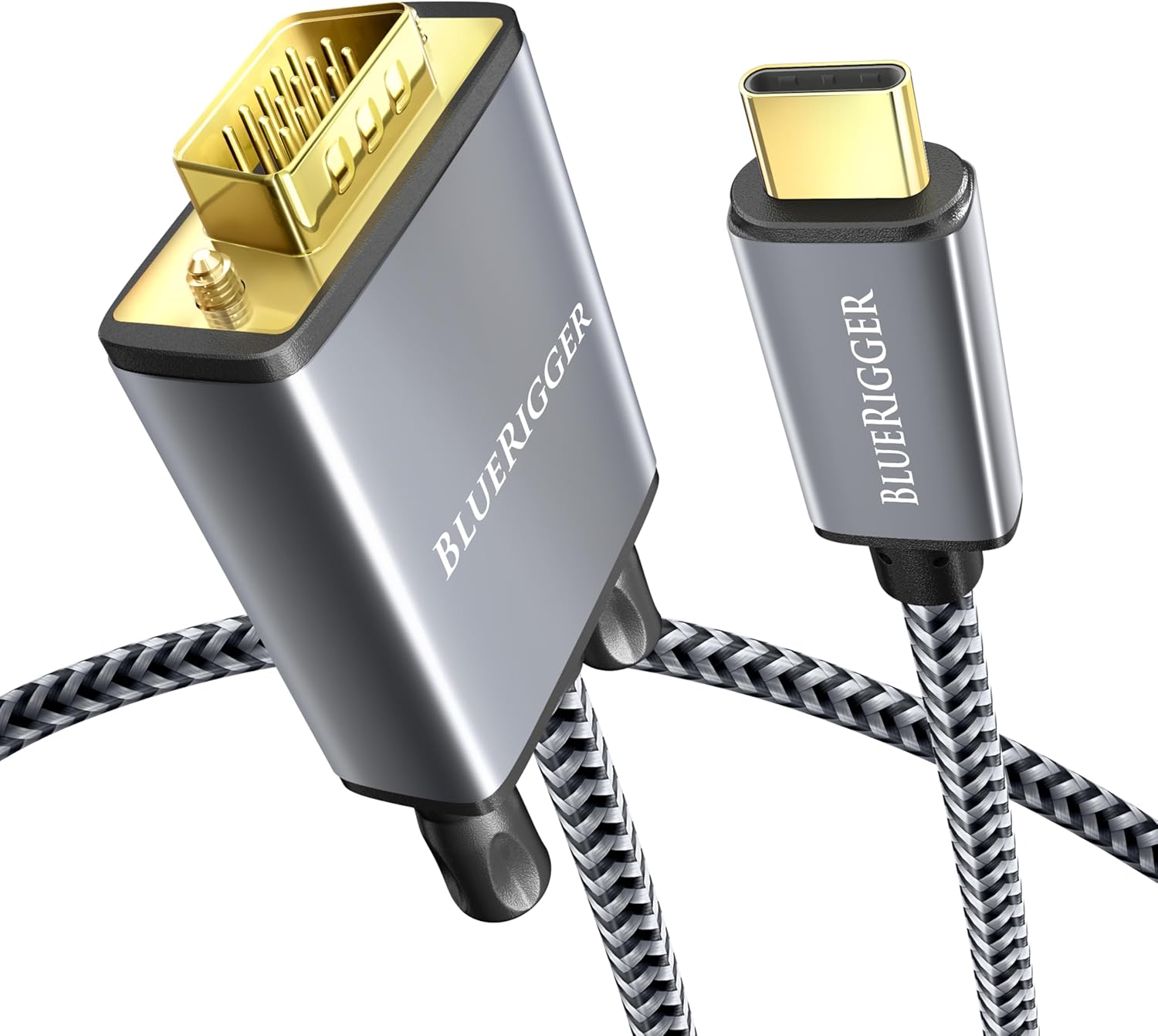 BlueRigger USB C to VGA Cable - 10FT, Type C to VGA, 1080p Display Cable, Male to Male, USB 3.1 Thunderbolt 34 - USB-C to VGA Compatible with Laptop, Phone, Tablet, HDTV, Monitor, Projector
