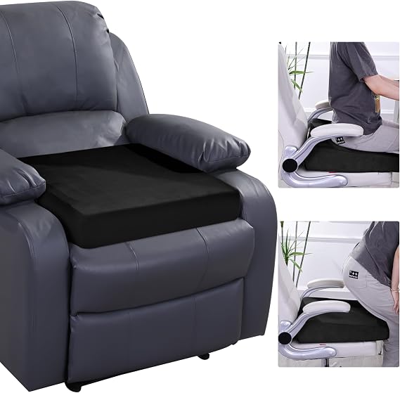 HOMBYS Wedge Recliner Seat Cushion for Long Sitting Chair, Cushion for Elderly Esay to Get Up,5" Thick 20"x20" Large Pressure Relief Seat Cushion for Recliner, Office, Car, Velvet & Foam, Black