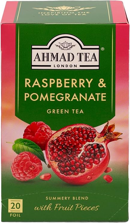 Ahmad Tea Green Tea | Raspberry & Pomegranate Green Tea | 20 Teabag Sachets | 1 Pack