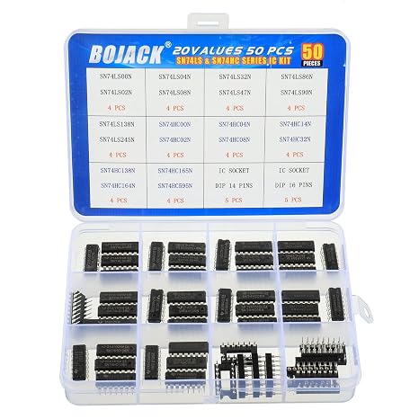 BOJACK 20 Values 50 Pcs SN74LS and SN74HC Series Low-Power Logic IC Chip Assortment Kit for IC Chip Work