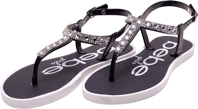 bebe Girls Sandals - 1 Pack or 2 Pack Open Toe Summer Dress Flat Thong Girls T Strap Sandals with Ankle Strap for Little Kids