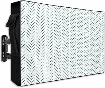 Outdoor TV Cover 70-75 Inches Modern Art Simple Line Texture Blue-Green, Waterproof and Weatherproof, TV Screen Protector with Remote Control Pocket for Outside Flat Screen Televisions