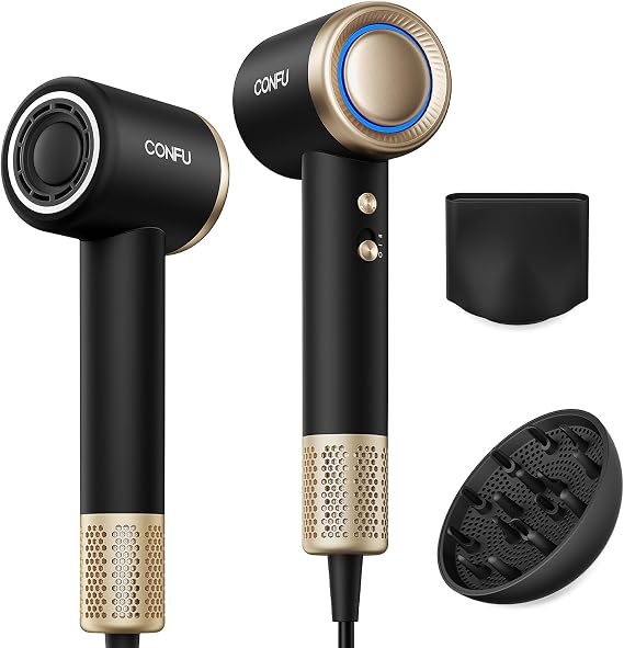 CONFU Hair Dryer with Diffuser, 500M Ionic Blow Dryer, High-Speed 110,000 RPM, 5X Fast Drying, Lightweight & Low Noise Frizz Control for All Hair Types Home Travel Men Women