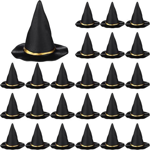 Seenelling 24 Pcs Halloween Mini Witch Hats for Crafts, Black, 2 Inch