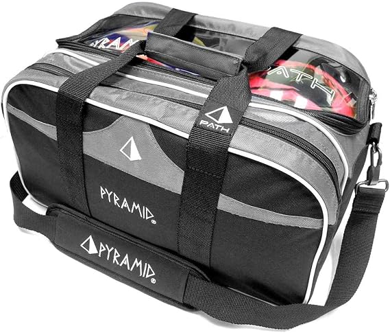 Pyramid Path Double 2 Ball Tote Plus Clear Top Bowling Bag with Large Separate Compartment for Bowling Shoes (Up To US Mens Size 15) or Accessories