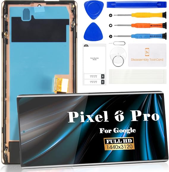 SRJTEK OLED for Google Pixel 6 Pro Screen Replacement with Frame, Display Assembly Touch Screen Digitizer Repair Kit for Google Pixel 6 Pro GLUOG G8VOU GF5KQ (Black)