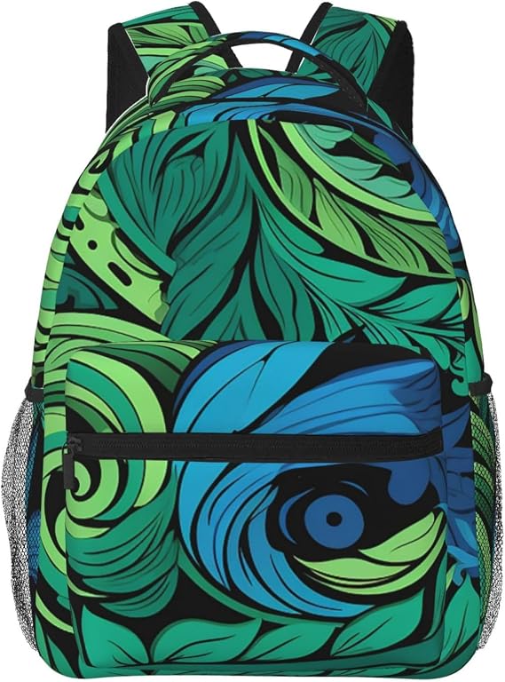 Casual Backpack for Women Men Green and Blue Pattern Lightweight Daypack Laptop Bag for Travel Hiking