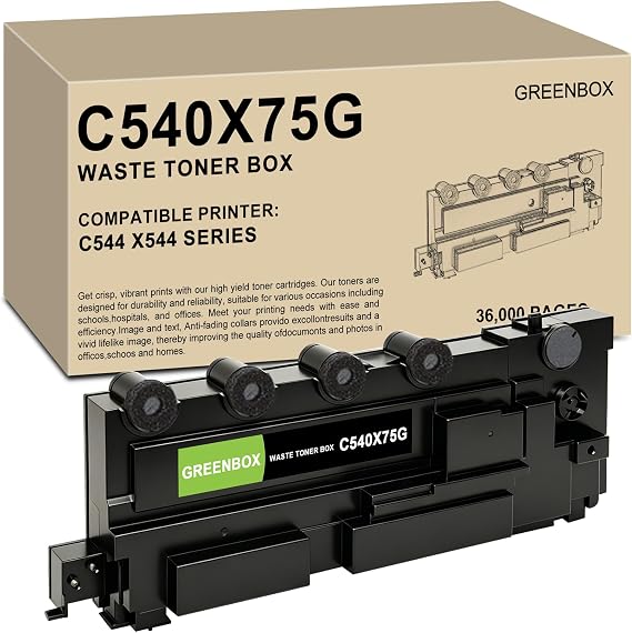 GREENBOX C540X75G Waste Toner Box for C544 X544 Series Printer, 1 Black | C540X75G Waste Toner Container, Replacement for Lexmark C544 X544 Series Printer, C544 Waste Toner Box