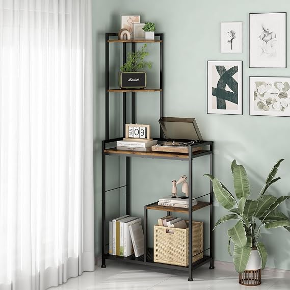 GILLAS 5 Tier Corner Shelf Stand, Freestanding Corner Shelf Unit Bookshelf, Corner Table with Shelf, Tall Storage Organizer Rack for Living Room,