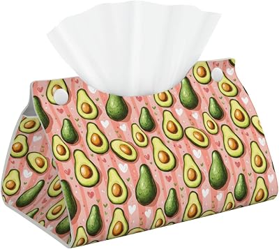Leather Tissue Box Cover - Cute Avocado Print Modern PVC Tissue Box Holder for Bedside Tables, Tables, Dining Desks, Long Holder Cover for Bedroom, Living Room, Office Decor