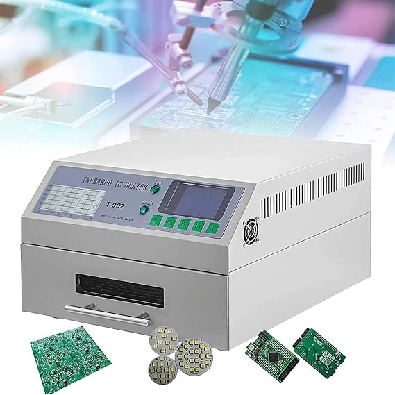 Reflow Oven 800W Automatic Reflow Machine 180 x 235 mm,Professional Infrared Heater Soldering Machine with Hot Air Circulation for PCB SMT Soldering Proofing