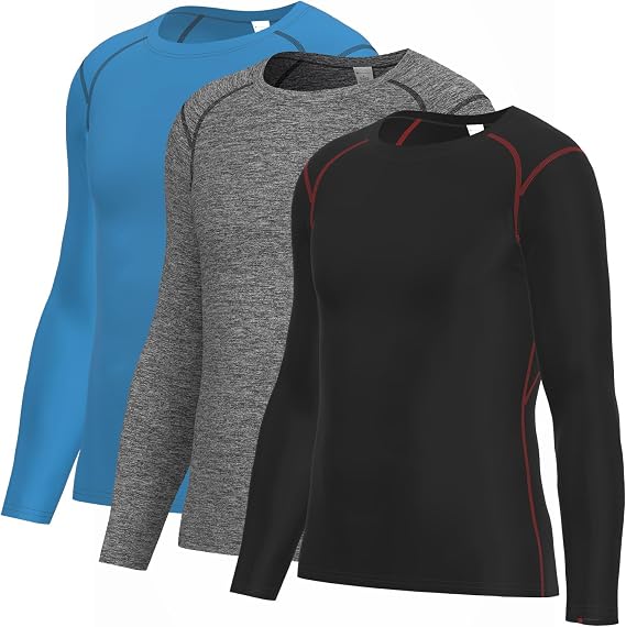 LANBAOSI 3 Pack Compression Shirts for Men Long Sleeve Men's Workout Shirt Athletic T-Shirt Gym Base Layer Undershirt