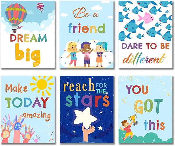 Phieoixs 6Pcs Inspiring Quotes Classroom Decorations - Posters for Wall Decor for Pre School, Elementary and Middle School Themes, 8x10inch Unframed