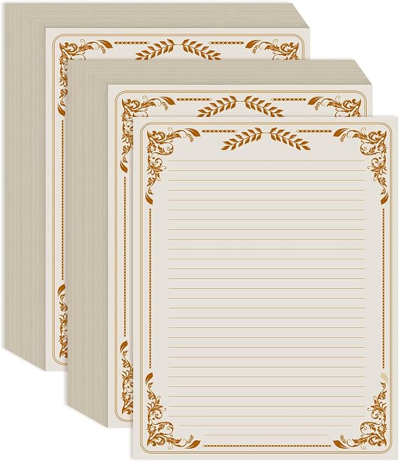 (2-Pack) Vintage Lined Letter Paper - 200 Sheets, Stationary Paper for Writing Letters with Lines & Antique Border Design for Stationery Writing Papers,Invitations & Notes, 100gsm, 8.5'' x 11'', Brown