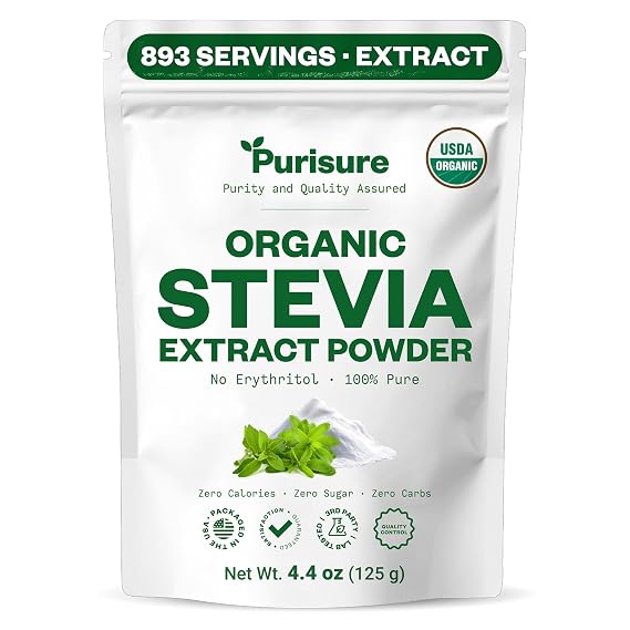 Organic Stevia Leaf Extract Powder, Natural Sugar Alternative for Coffee, Tea & Beverages, Concentrated Sweetener, Zero Calorie, Non-GMO, Keto Friendly, 892 Servings, 4.4 oz (125 g)