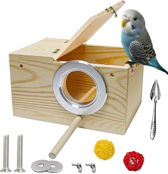 JSLZF Parakeet Nesting Box, Bird Nest Box with Perch for Parrot