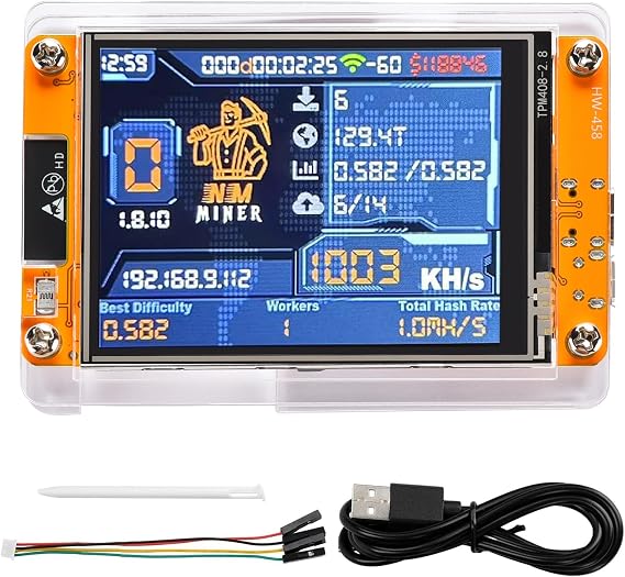 Bitcoin Miner 2.8 inch Smart Display ESP-WROOM-32 ESP32 Development Board, Bitcoin Lottery Miner, BTC Solo Miner, Lottery Miner kit 1010H/s