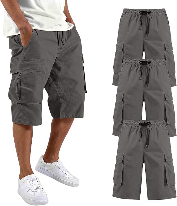 Men Shorts Pack Men's Cargo Shorts Athletic Walking Summer Workwear with Multi Pockets Ripstop Lightweight Capri Outdoor Fishing Pantalones Cortos para Hombre Dark Gray S