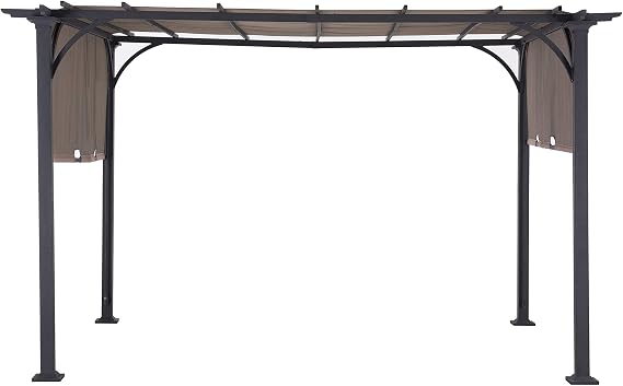 Sunjoy Doubleton Pergola with Canopy, Steel Patio Shade Gazebo 8 x 10 FT, Brown