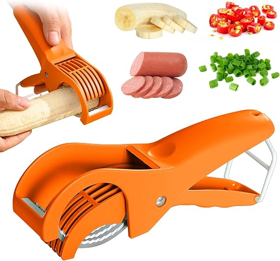 Banana Slicer, Efficient and Safe Banana Cutter for Even Slices, Multifunctional Hot Dog Cutter Slicer for Cucumber Fruit Salad (1, Orange)