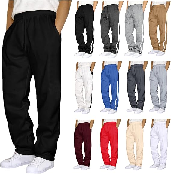 Generic Sweat Pants for Mens Wide Leg Joggers Pants Heavyweight Fleece Workout Jogging Loose Fit Trousers with Pockets