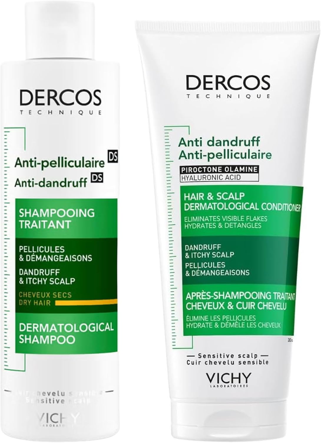 Vichy Dercos Duo Pack – Anti-Dandruff Shampoo for Dry Hair  Scalp Soothing Conditioner – Dermatologically Tested Hair Care 2x200ml