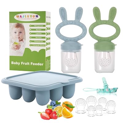 WAJIAYON Baby Breastmilk Popsicle Molds & Babies Fruit Feeder 3 Pack, Infant Food Freezer Tray Storage Containers, Silicone Teething Pacifier Feeder and Teether for Babies,Baby Feeders - Blue