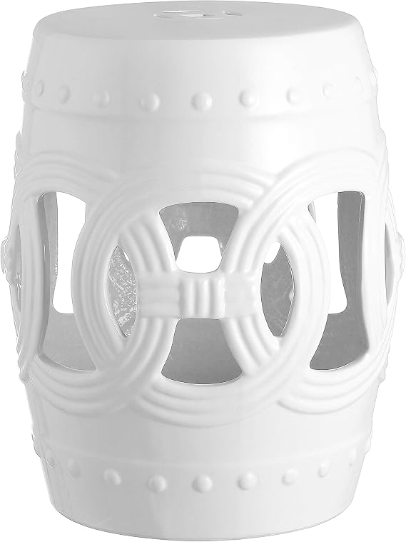 JONATHAN Y Lucky Coins 16" Ceramic Garden Stool Side Table, White