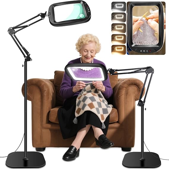 30X 10X Extra Large Floor Magnifying Glass with Light and Stand | 7-inch Adjustable Height Floor Magnifying Lamp,2 in 1 Lighted Magnifiers for Close Work, Sewing,Crafts,Hobbies,Reading,B