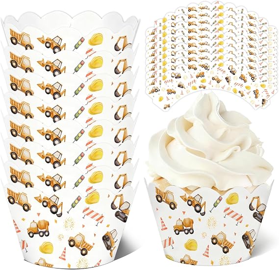 36Pcs Construction Baby Shower Decorations,Birthday Party Supplies Cupcake Wrappers,Gender Reveal Cupcakes Liners,Truck Paper Baking Cup Holders for Boys Birthday Cake Decor,7.8x2 Inch