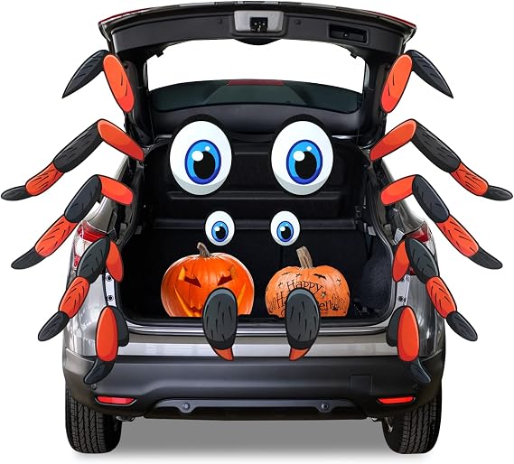 GoosWexmzl Halloween Monster Face Decorations Garage Door Archway Decorations Stickers with Eyes, Fangs, Spider Leg, Car Party Decoration Halloween Trunk or Treat Car Decoration