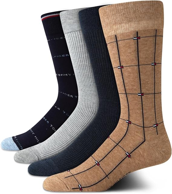 Tommy Hilfiger Mens 4 Pack Lightweight Everyday Dress Crew Socks