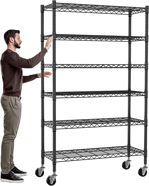 Meet perfect 6-Tier Storage Shelves NSF Certified Wire Shelving Unit on Wheels Heavy Duty Metal Shelves Adjustable Steel Shelving 2100Lbs Capacity for Closet Pantry Basement- (18"x45"x82", Black)