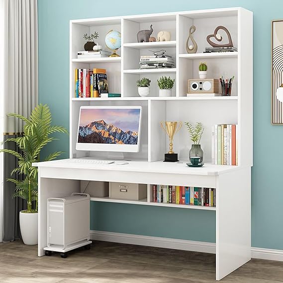 Computer Desk with Bookshelf for Small Space, Wood Writing Table/Workstation Teens Student Study Table Home Office Desk Computer Desk with Hutch(39 Inch, White)