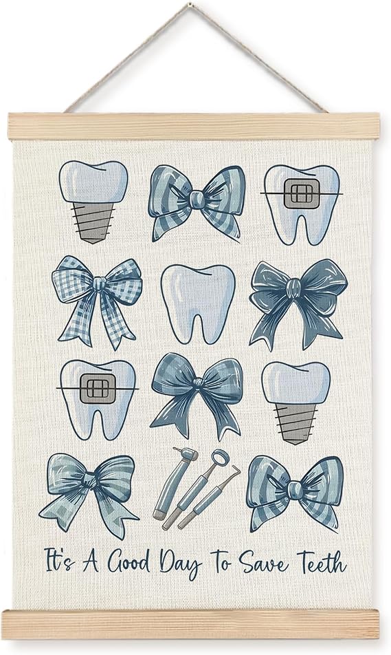 Yomisex Dentist Gifts Wall Art Poster, Dental Hygienist Assistant Office Gifts for Women, Blue Teeth Stuff Wall Art Framed for Dentist Office Home Decor, 12x16 Inch-(Blue)
