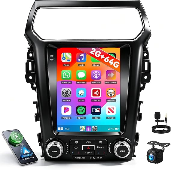 9.7 Inch for Ford Explorer Radio Upgrade 2011-2019 Android 15 Car Radio Stereo 2G+64G with Wireless Carplay Android Auto Touch Screen GPS/WiFi/Bluetooth/FM/RDS/HiFi/SWC/AHD Backup Camera