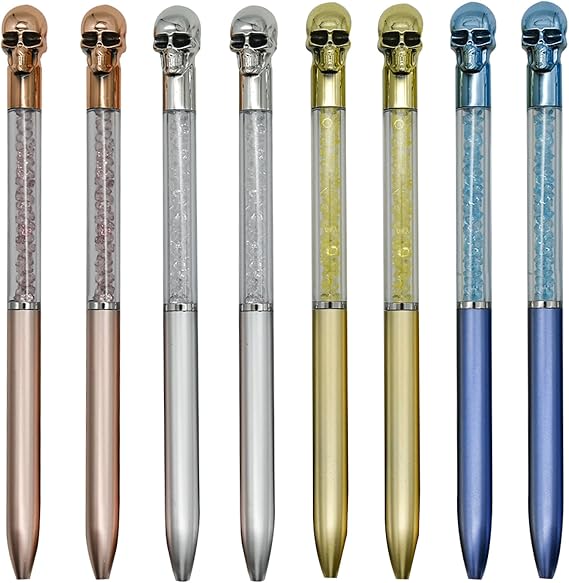 Maydahui 12 PCS Halloween Skull Heads Ballpoint Pens 0.5 mm Black Ink
