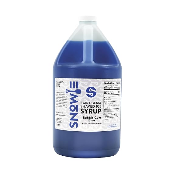 SNOWIE - Shaved Ice Snow Cone Ready to Use Syrup - Gallon (Bubble Gum Blue)